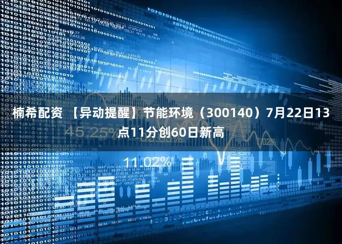 楠希配资 【异动提醒】节能环境（300140）7月22日13点11分创60日新高